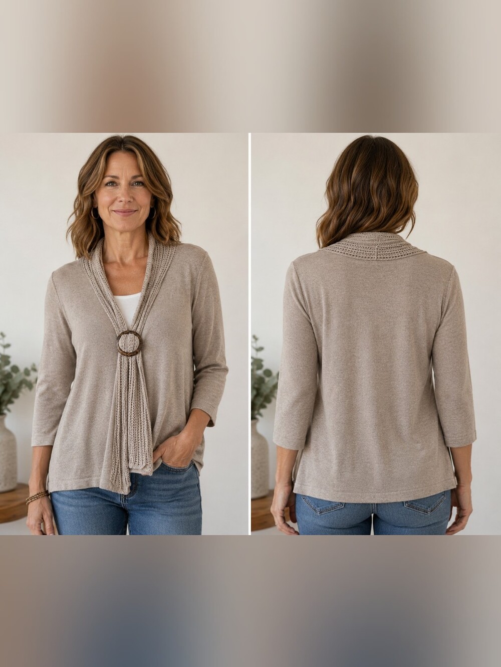 Christopher Banks Light Taupe Women's Sweater with Scarf Detail